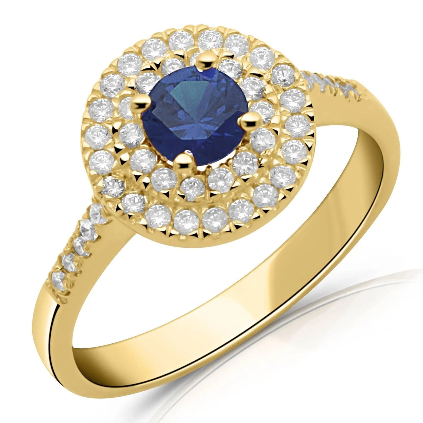 Solitär Ring 3 mm mit Zirkonia Stein Blau 585er Gold 14 Karat Damen - Tony Fein