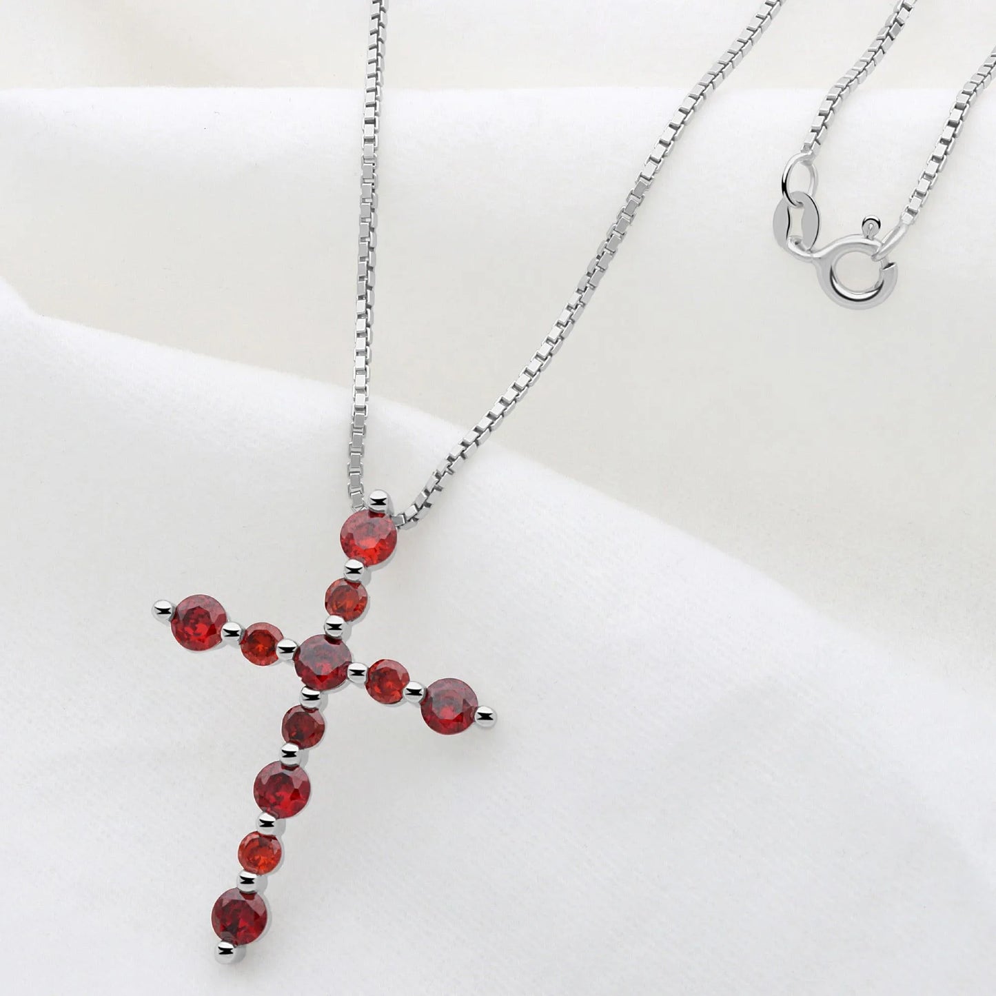 Kreuz Kette Zirkonia Stein Rot 925er Silber - Tony Fein