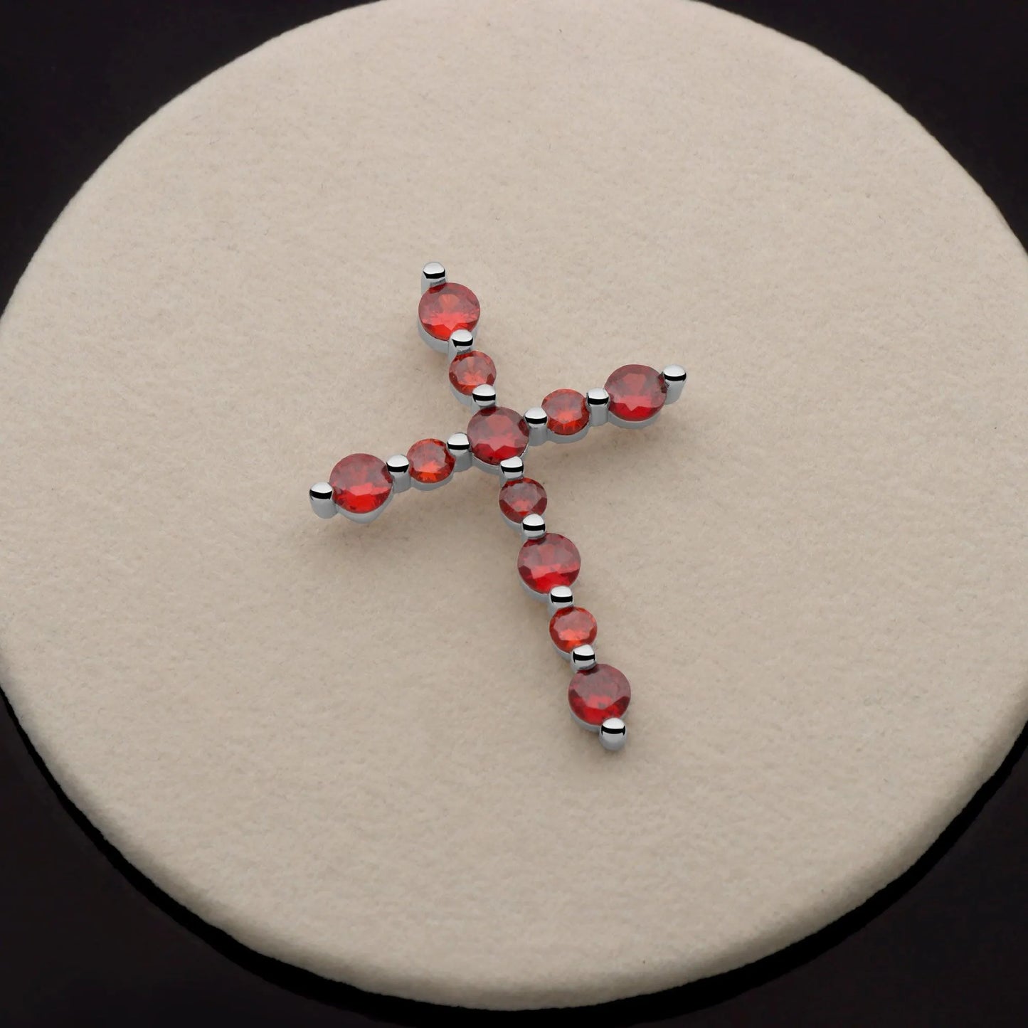 Kreuz Kette Zirkonia Stein Rot 925er Silber - Tony Fein
