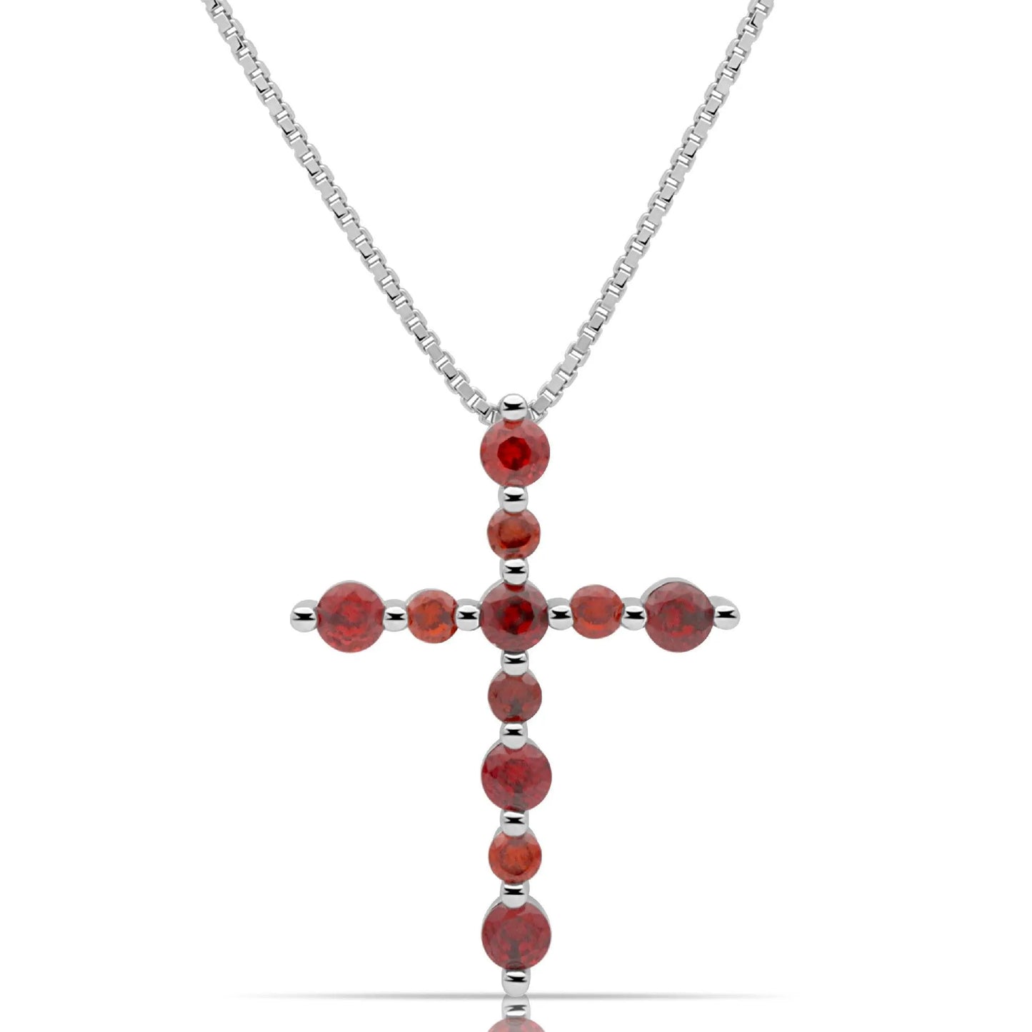 Kreuz Kette Zirkonia Stein Rot 925er Silber - Tony Fein