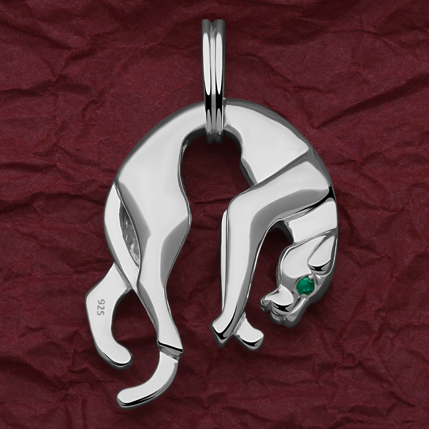 Panther Anhänger mit grünen Augen 925er Silber