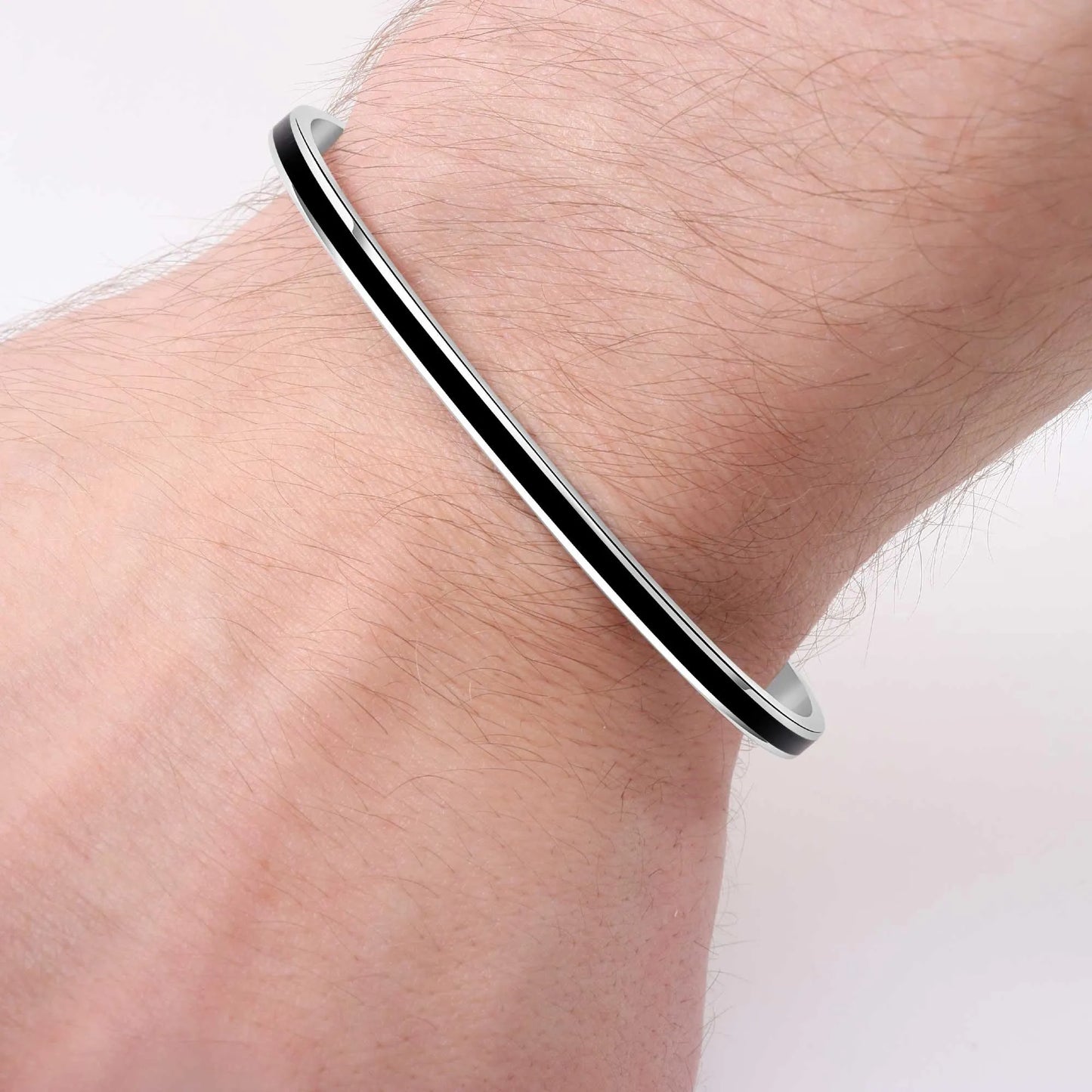 Armreif Linie Schwarz 925er Silber - Tony Fein
