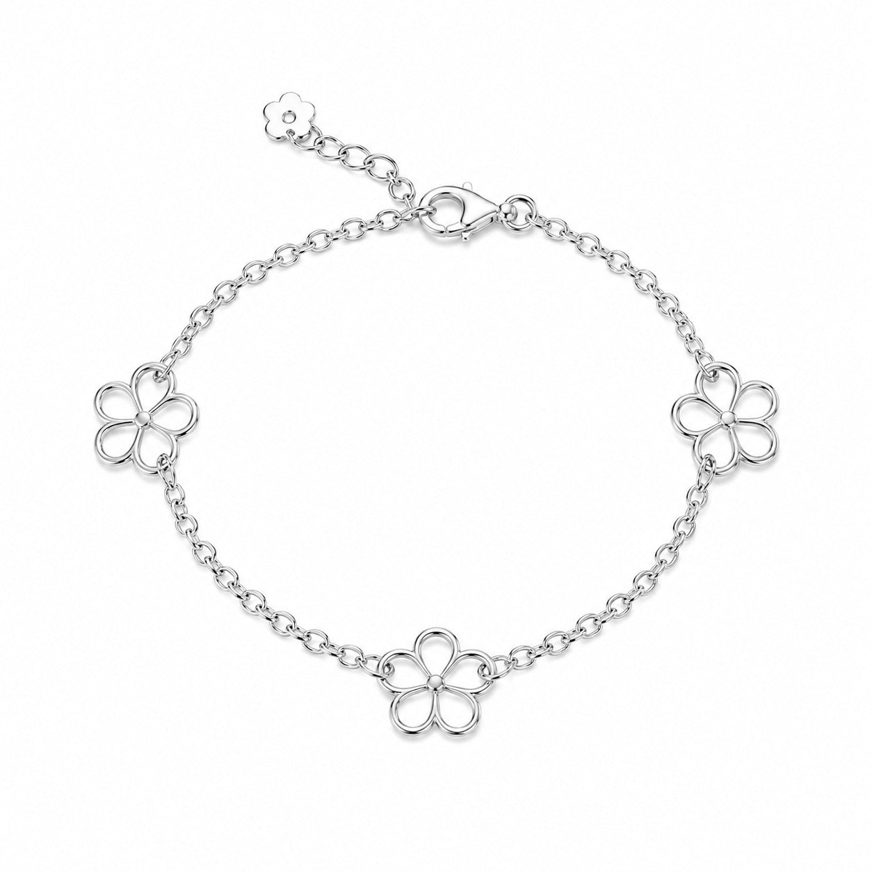 Blumen Design Armband 925er Sterling Silber Rhodiniert Massiv Verstellbar
