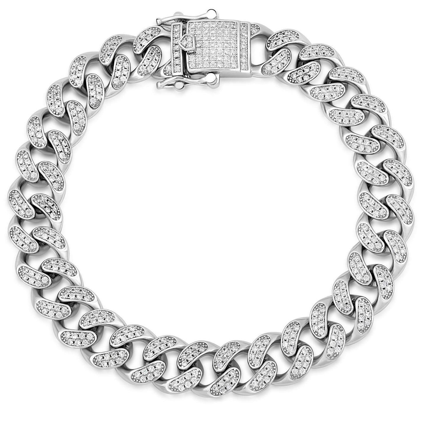 Panzerarmband 10mm Zirkonia Massiv 925 Sterlingsilber Rhodiniert