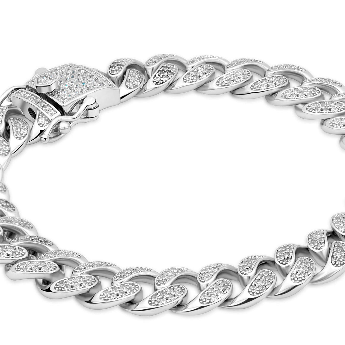 Panzerarmband 10mm Zirkonia Massiv 925 Sterlingsilber Rhodiniert - Tony Fein
