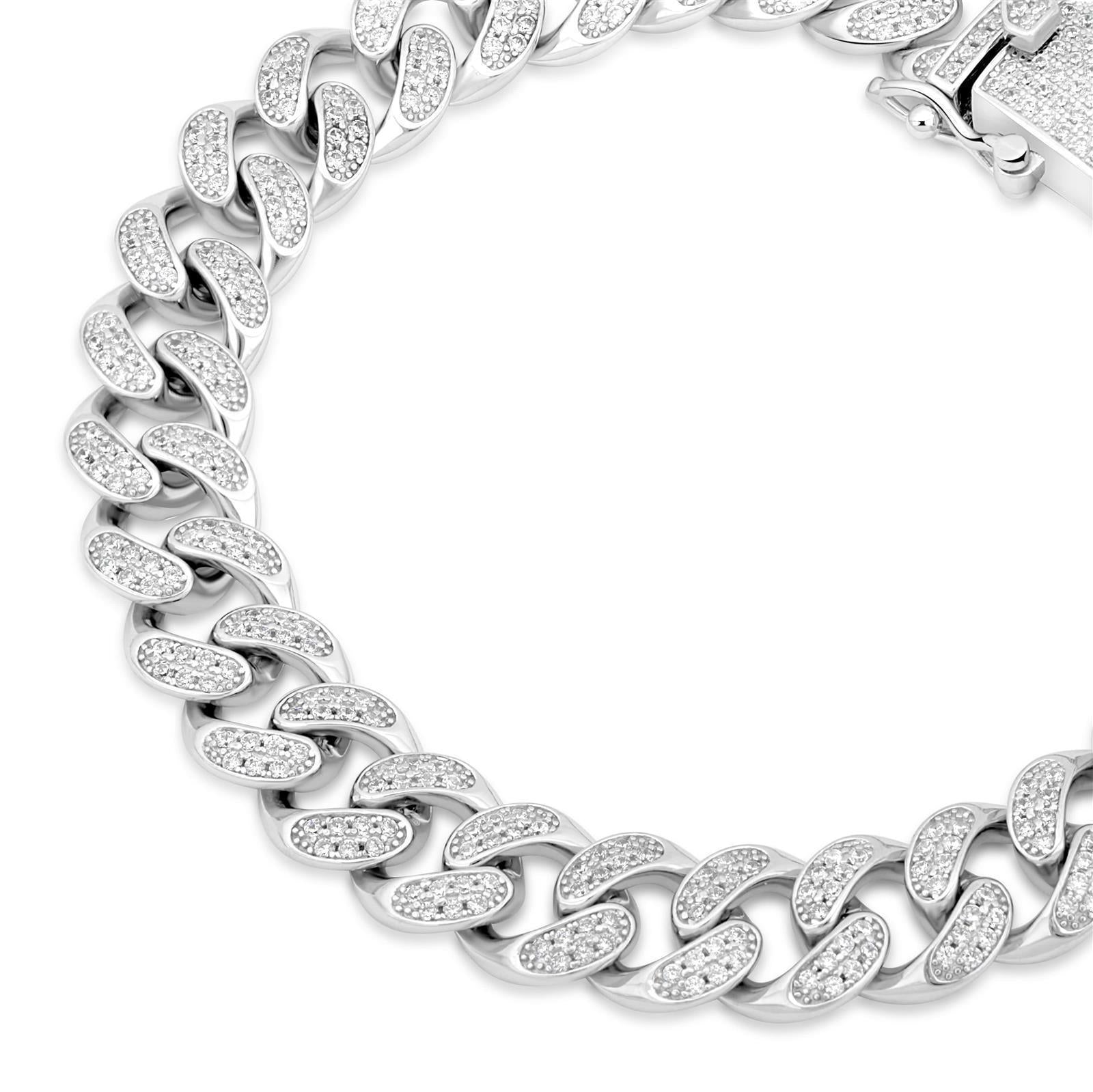 Panzerarmband 10mm Zirkonia Massiv 925 Sterlingsilber Rhodiniert - Tony Fein