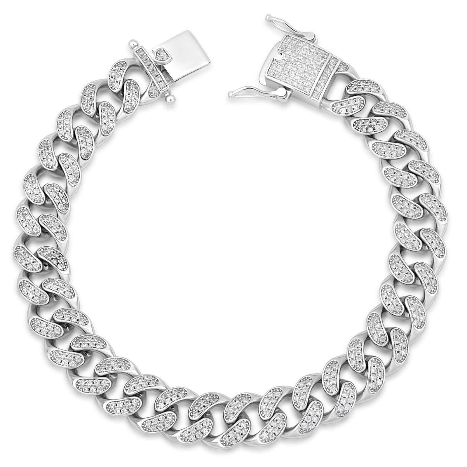 Panzerarmband 10mm Zirkonia Massiv 925 Sterlingsilber Rhodiniert - Tony Fein