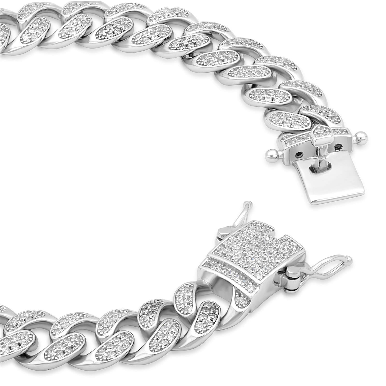 Panzerarmband 10mm Zirkonia Massiv 925 Sterlingsilber Rhodiniert - Tony Fein