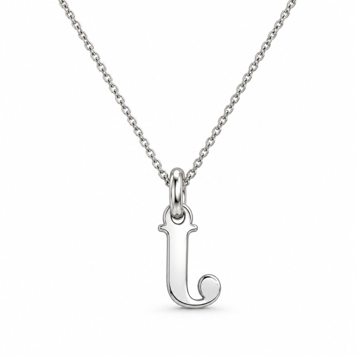 Buchstaben Anhänger J mit Kette Schlicht Echtes 925er Silber Rhodiniert