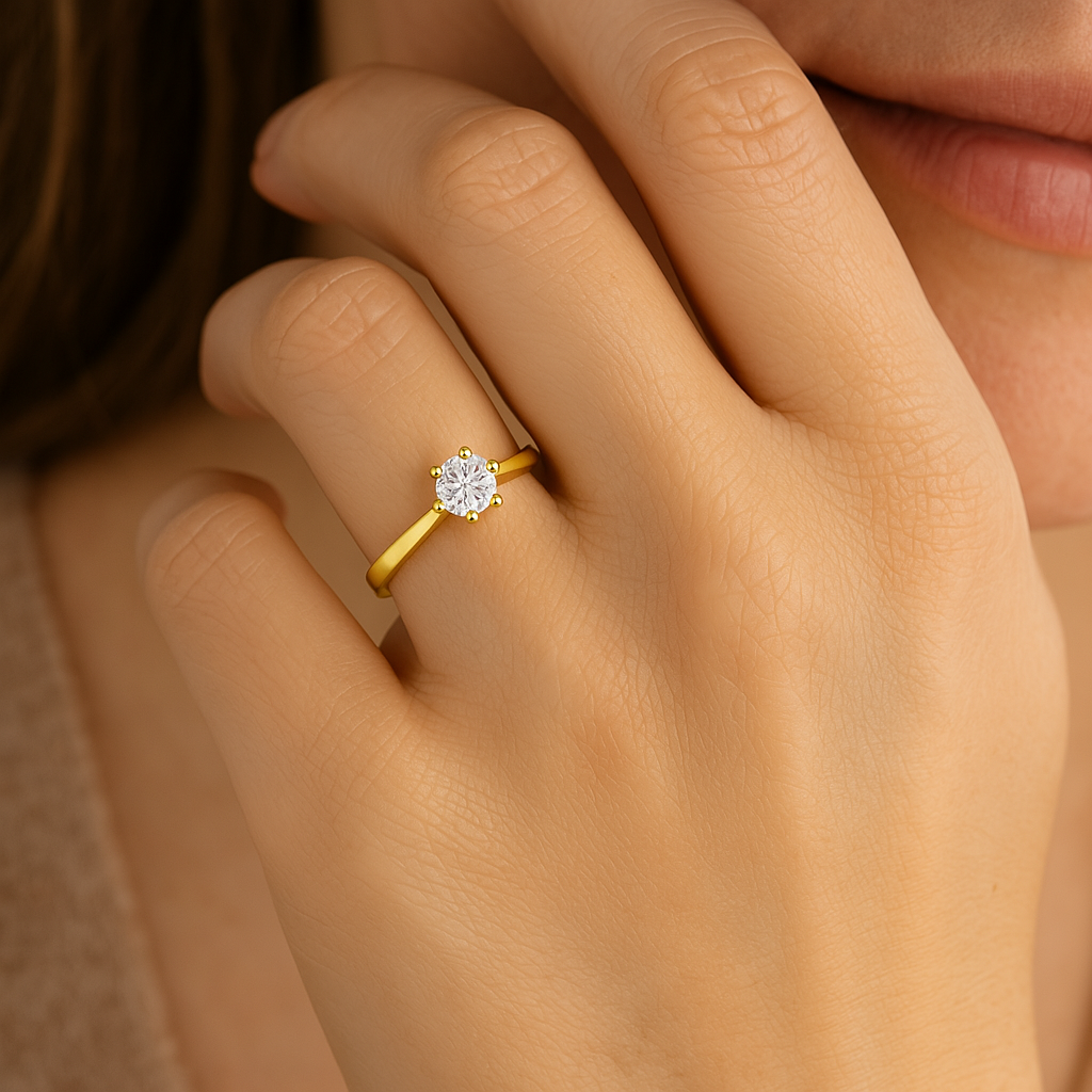 Solitärring 585er Gold Zirkonia Weiß - Tony Fein