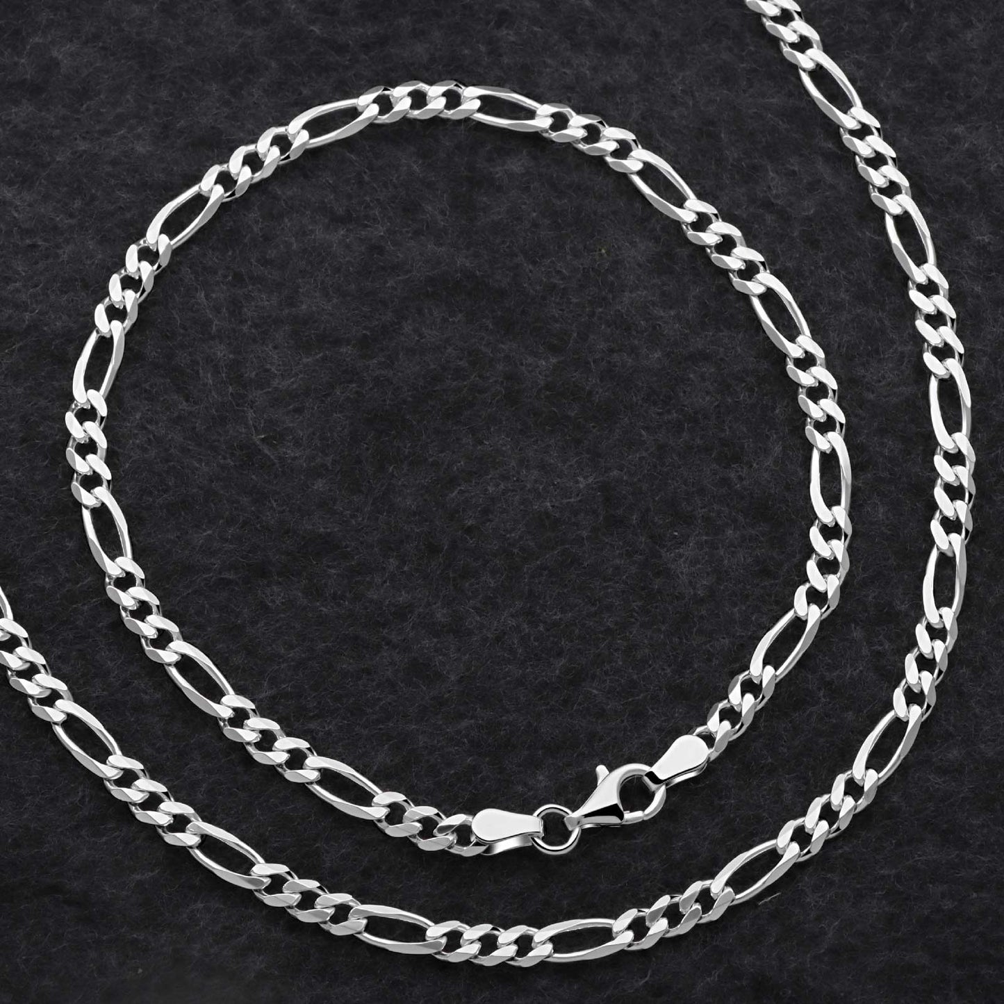 Figarokette 4mm Massiv 925 Sterling Silber Halskette Herren Damen Made in Italy