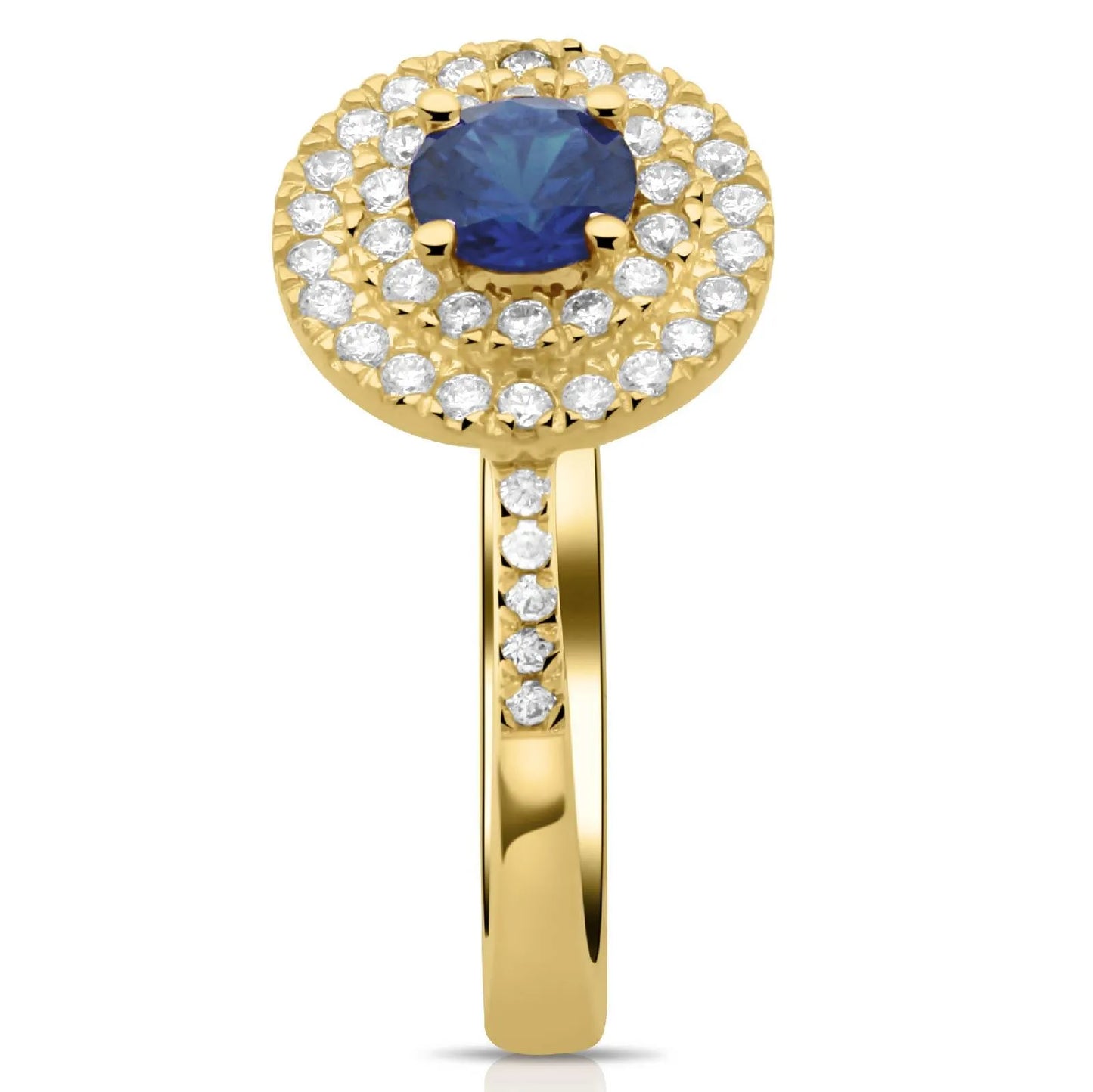 Solitär Ring 3 mm mit Zirkonia Stein Blau 585er Gold 14 Karat Damen - Tony Fein