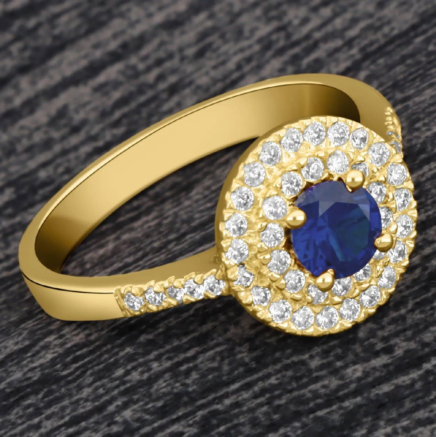 Solitär Ring 3 mm mit Zirkonia Stein Blau 585er Gold 14 Karat Damen - Tony Fein