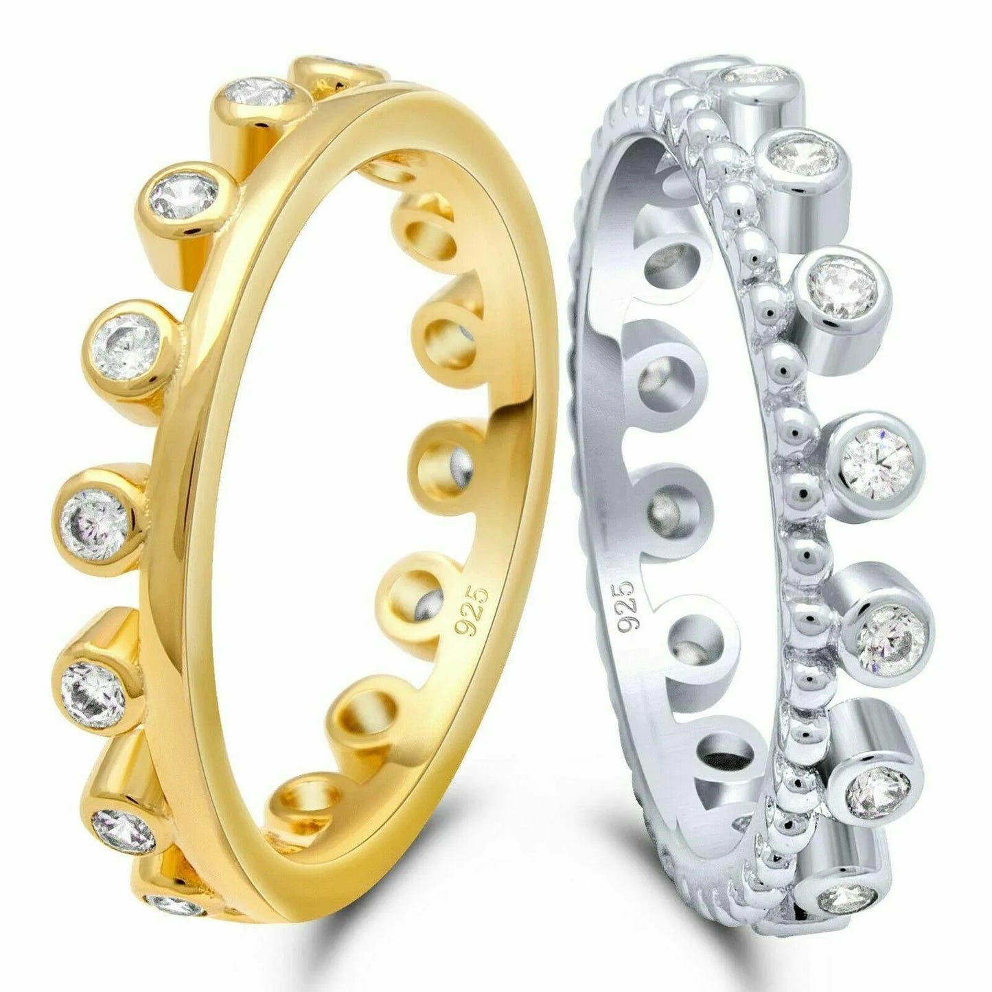 Tony Fein Krone Doppelring Vorsteckring Eternity Memoire 925 Silber 585er Vergoldet Damen - Tony Fein