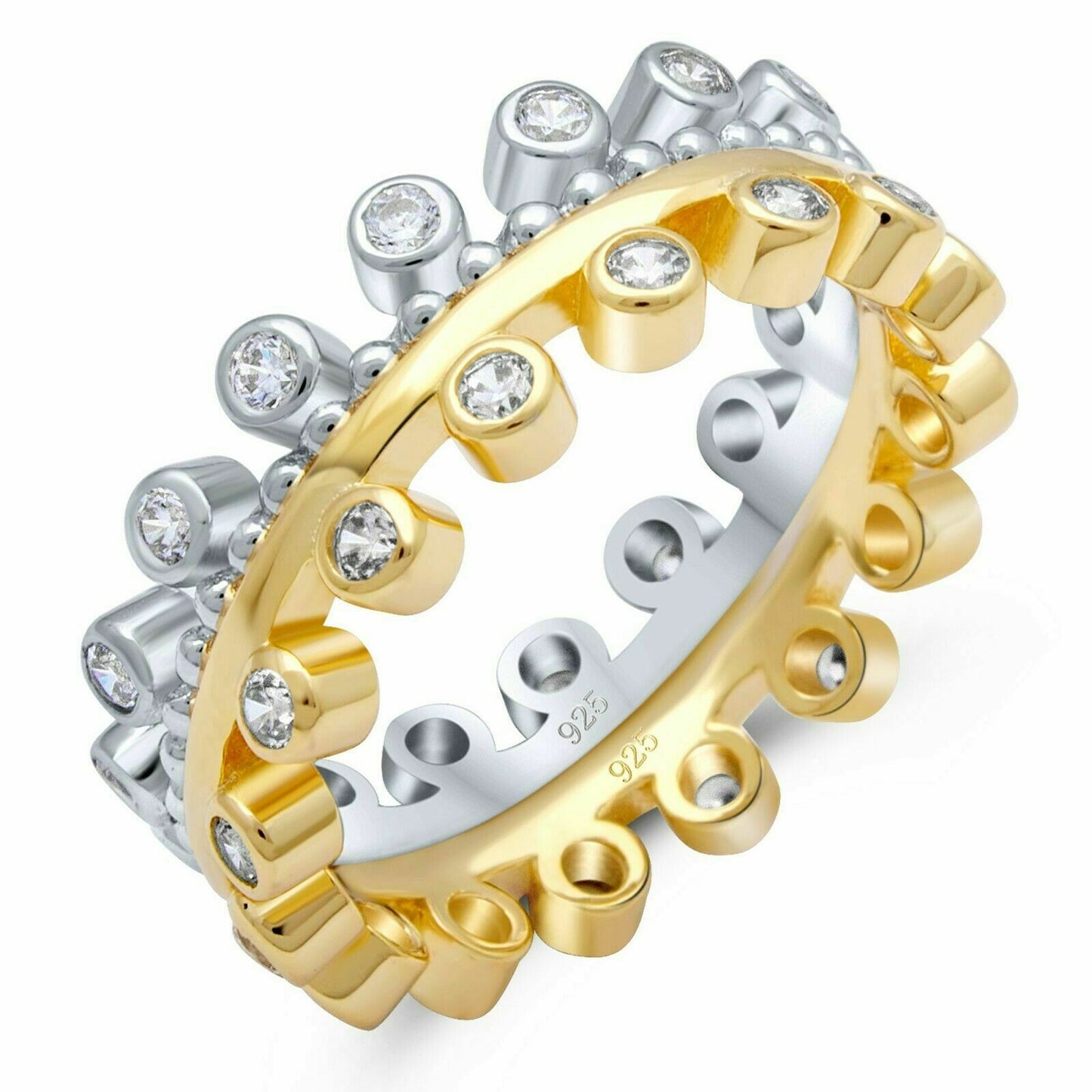 Tony Fein Krone Doppelring Vorsteckring Eternity Memoire 925 Silber 585er Vergoldet Damen