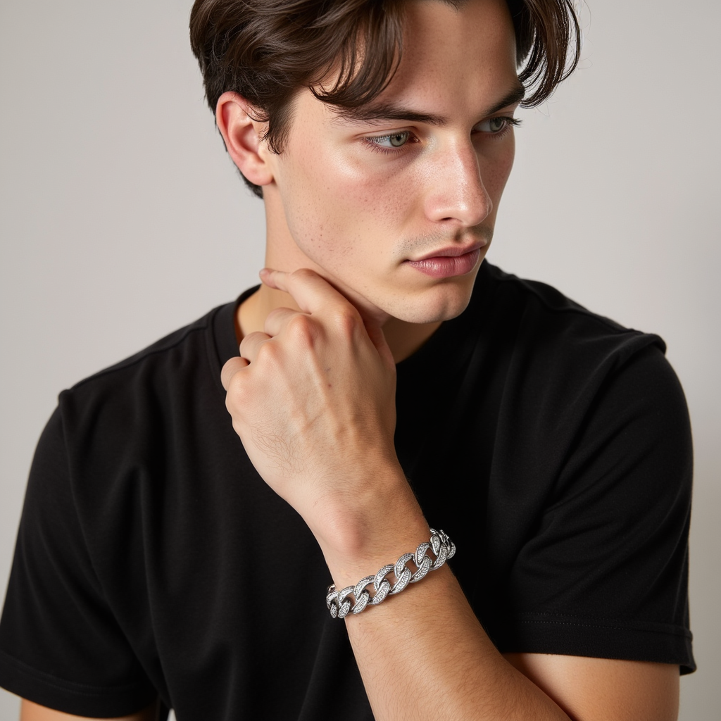 Panzerarmband 10mm Zirkonia Massiv 925 Sterlingsilber Rhodiniert - Tony Fein