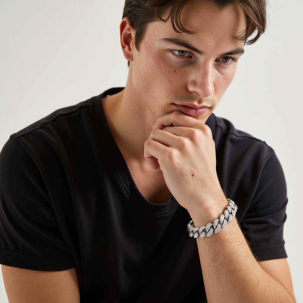 Panzerarmband 10mm Zirkonia Massiv 925 Sterlingsilber Rhodiniert - Tony Fein