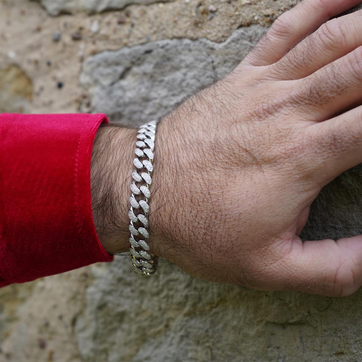 Panzerarmband 10mm Zirkonia Massiv 925 Sterlingsilber Rhodiniert - Tony Fein