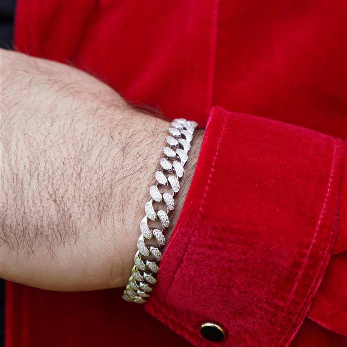 Panzerarmband 10mm Zirkonia Massiv 925 Sterlingsilber Rhodiniert - Tony Fein