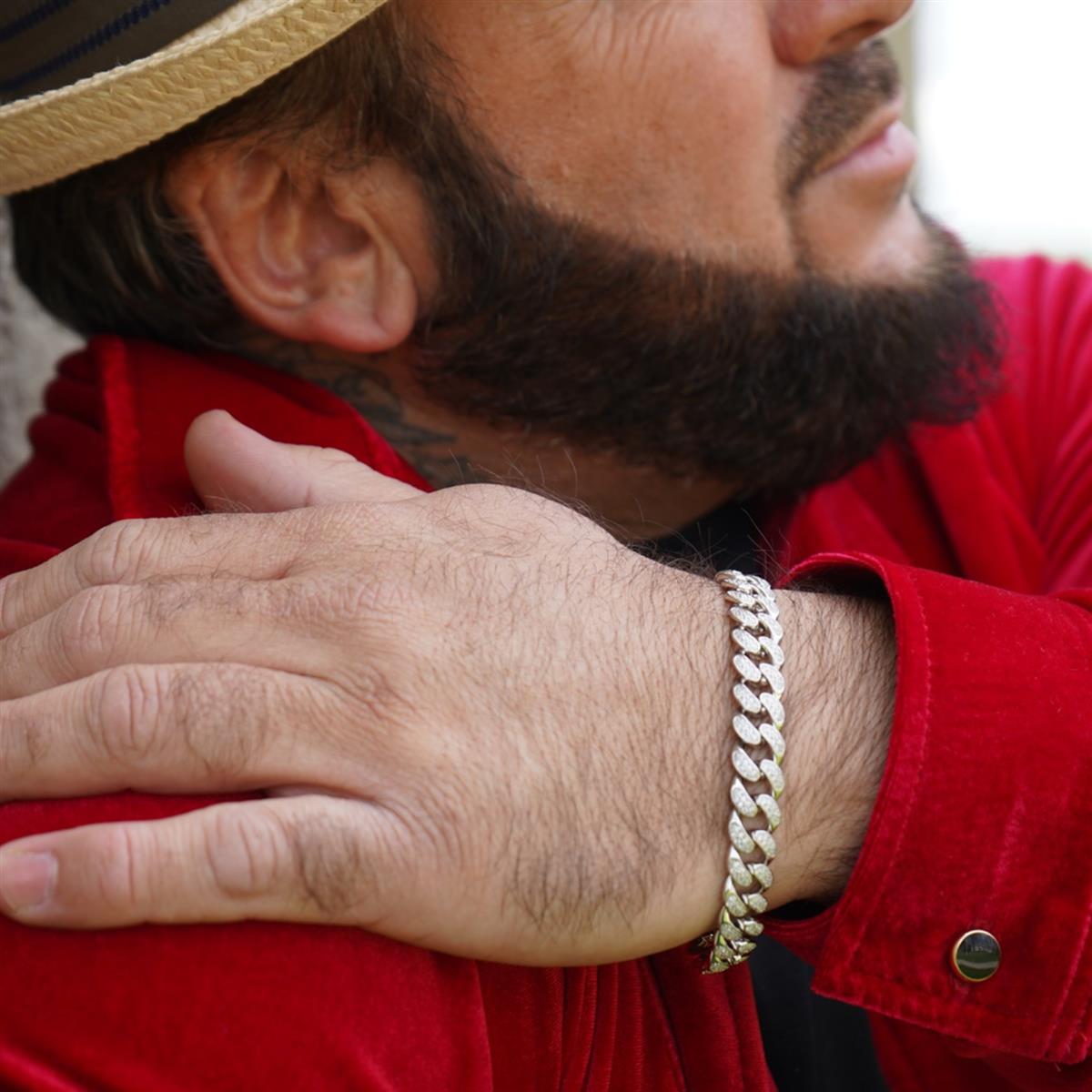 Panzerarmband 10mm Zirkonia Massiv 925 Sterlingsilber Rhodiniert - Tony Fein