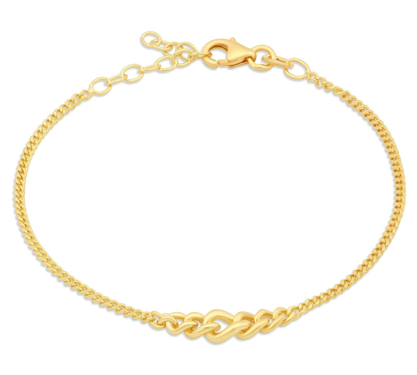 Tony Fein Panzerarmband 2 mm 14 Karat Vergoldet Massiv 925 Silber Poliert Damen 16-19,5 cm