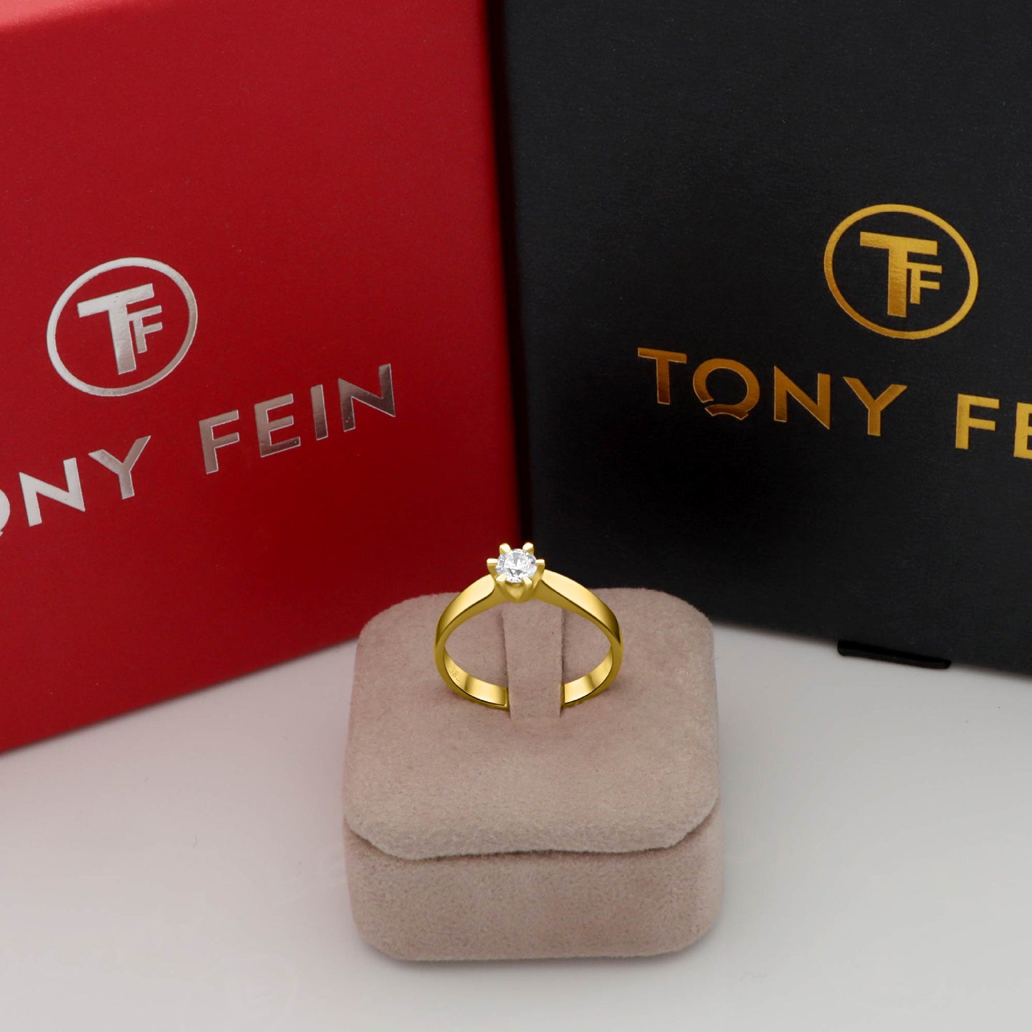 Solitärring 585er Gold Zirkonia Weiß - Tony Fein