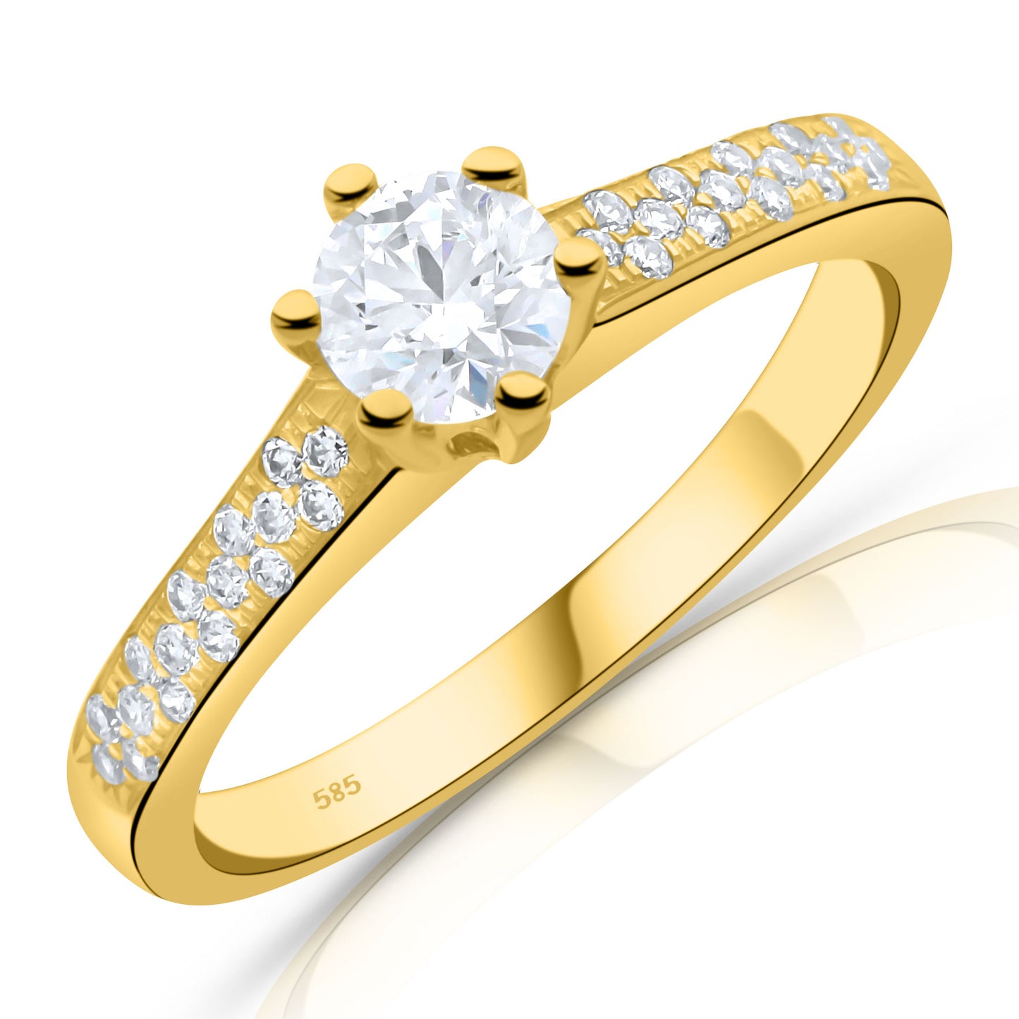 Solitärring 585er Gold Massiv Zirkonia Weiß