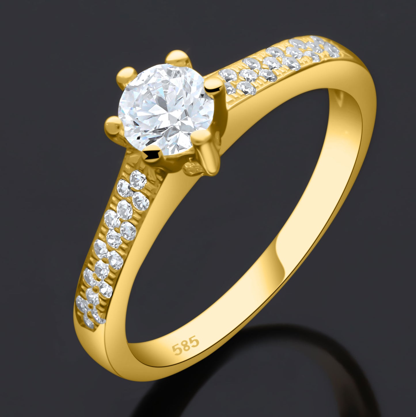Solitärring 585er Gold Massiv Zirkonia Weiß