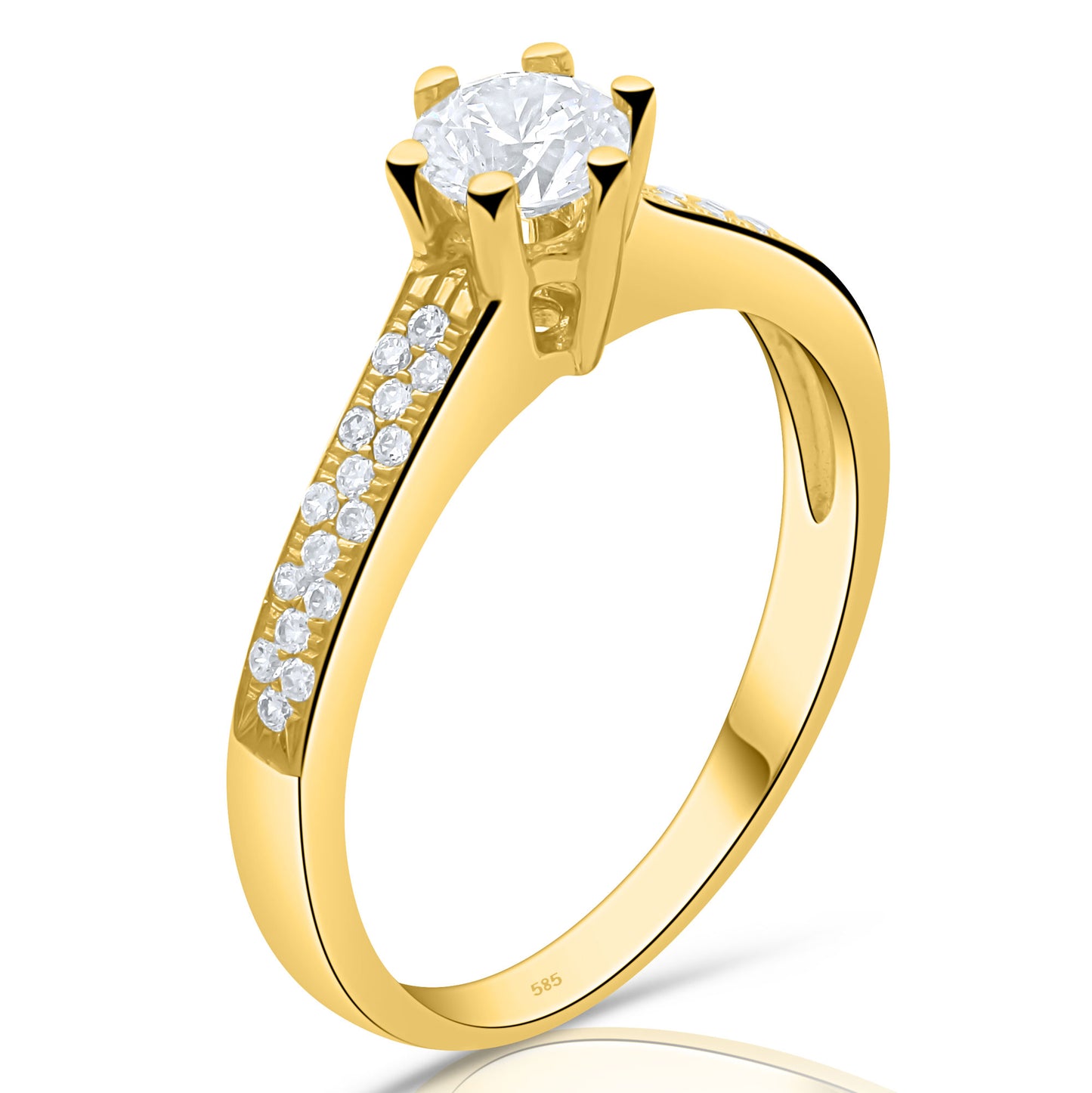 Solitärring 585er Gold Massiv Zirkonia Weiß