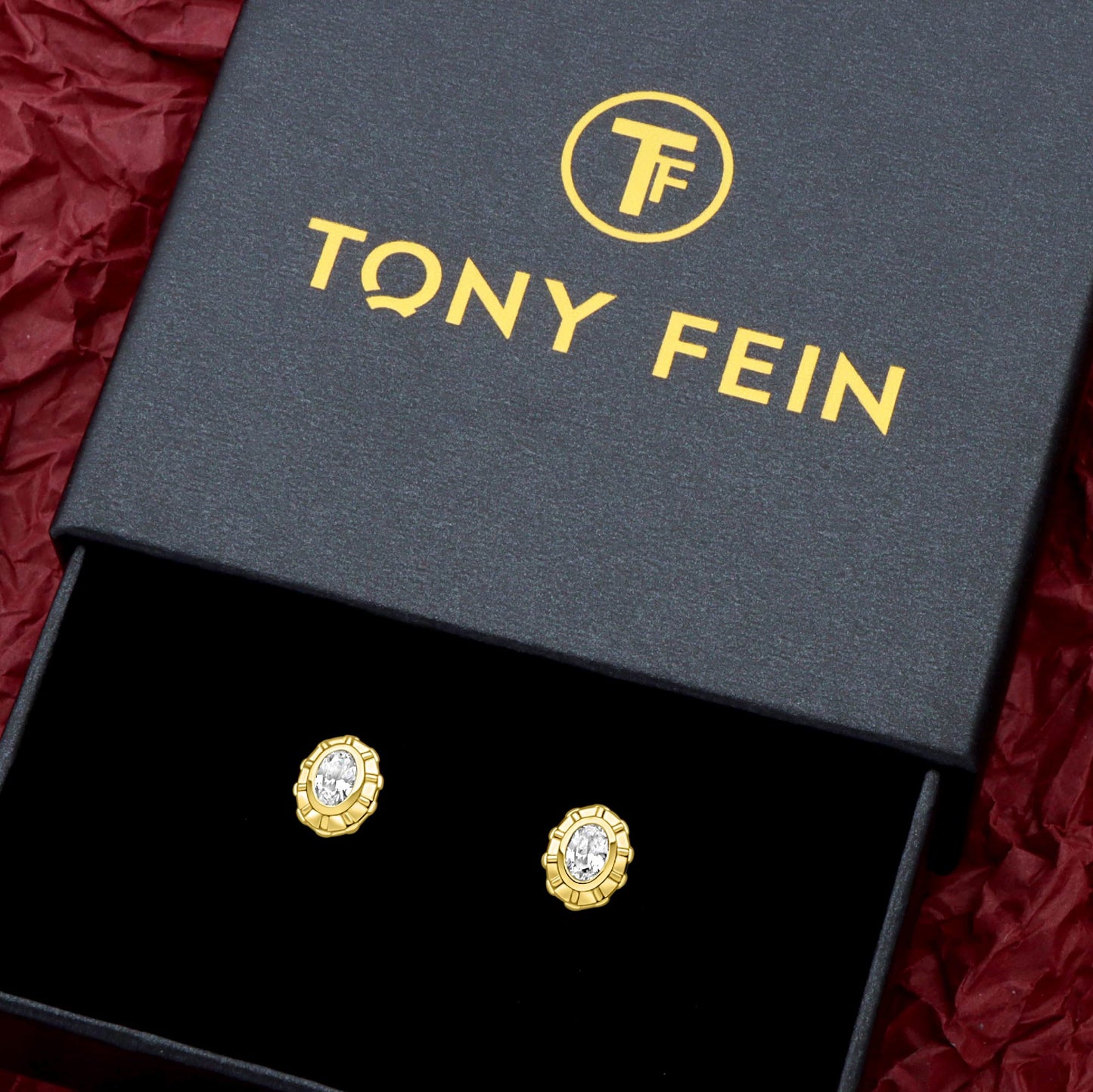 Ohrstecker Oval 585er Vergoldet Zirkonia Weiß - Tony Fein
