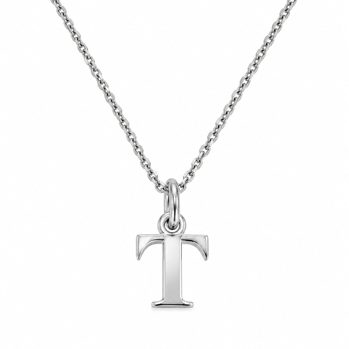 Buchstaben Anhänger T mit Kette Schlicht Echtes 925er Silber Rhodiniert