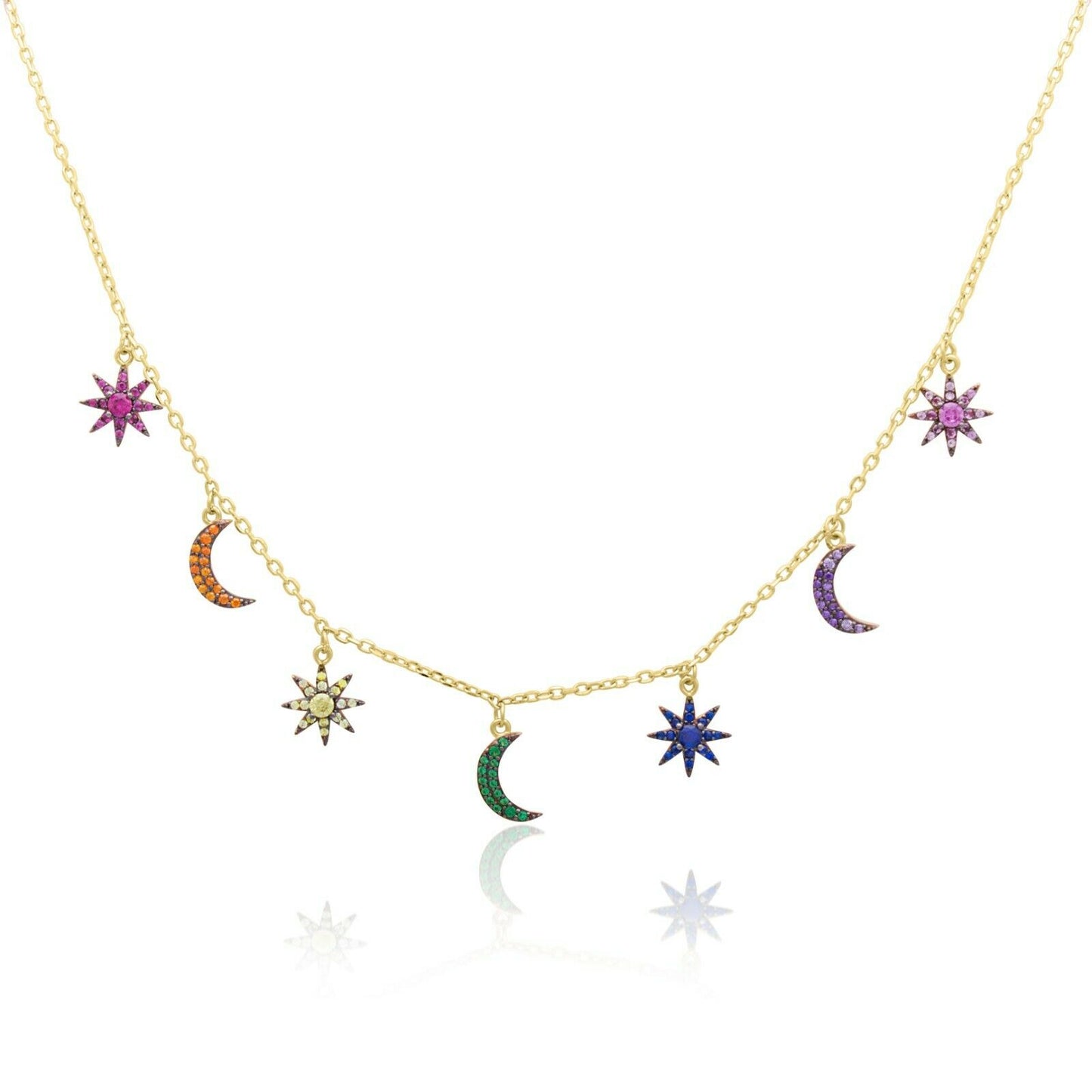 Sonne Mond Sterne Kette 1mm Vergoldet