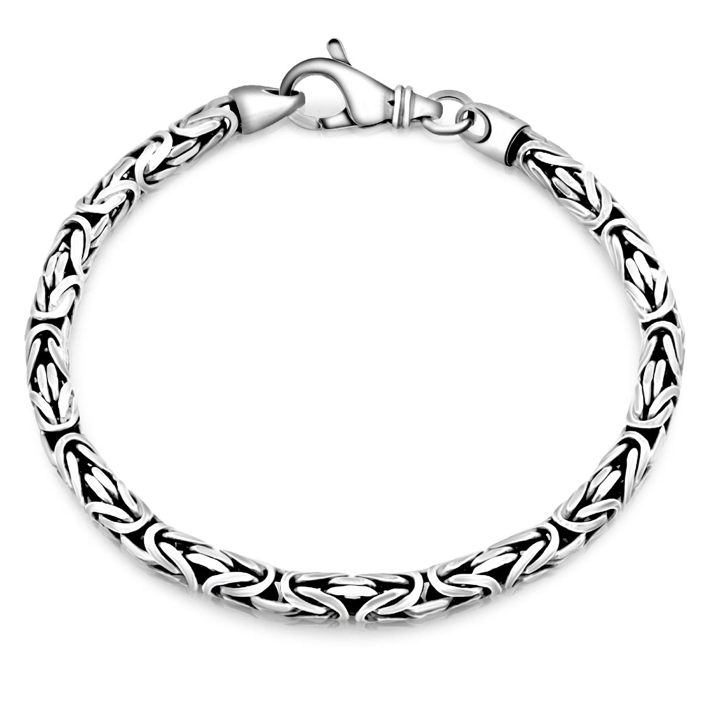 Tony Fein Königsarmband Rund 4mm Karabinerverschluss 925 Silber Massiv Oxidiert Herren