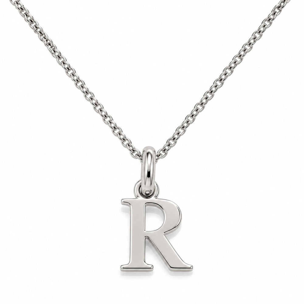Buchstaben Anhänger R mit Kette Schlicht Echtes 925er Silber Rhodiniert