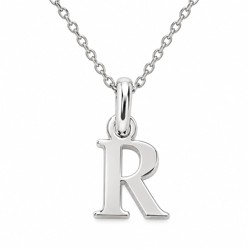 Buchstaben Anhänger R mit Kette Schlicht Echtes 925er Silber Rhodiniert