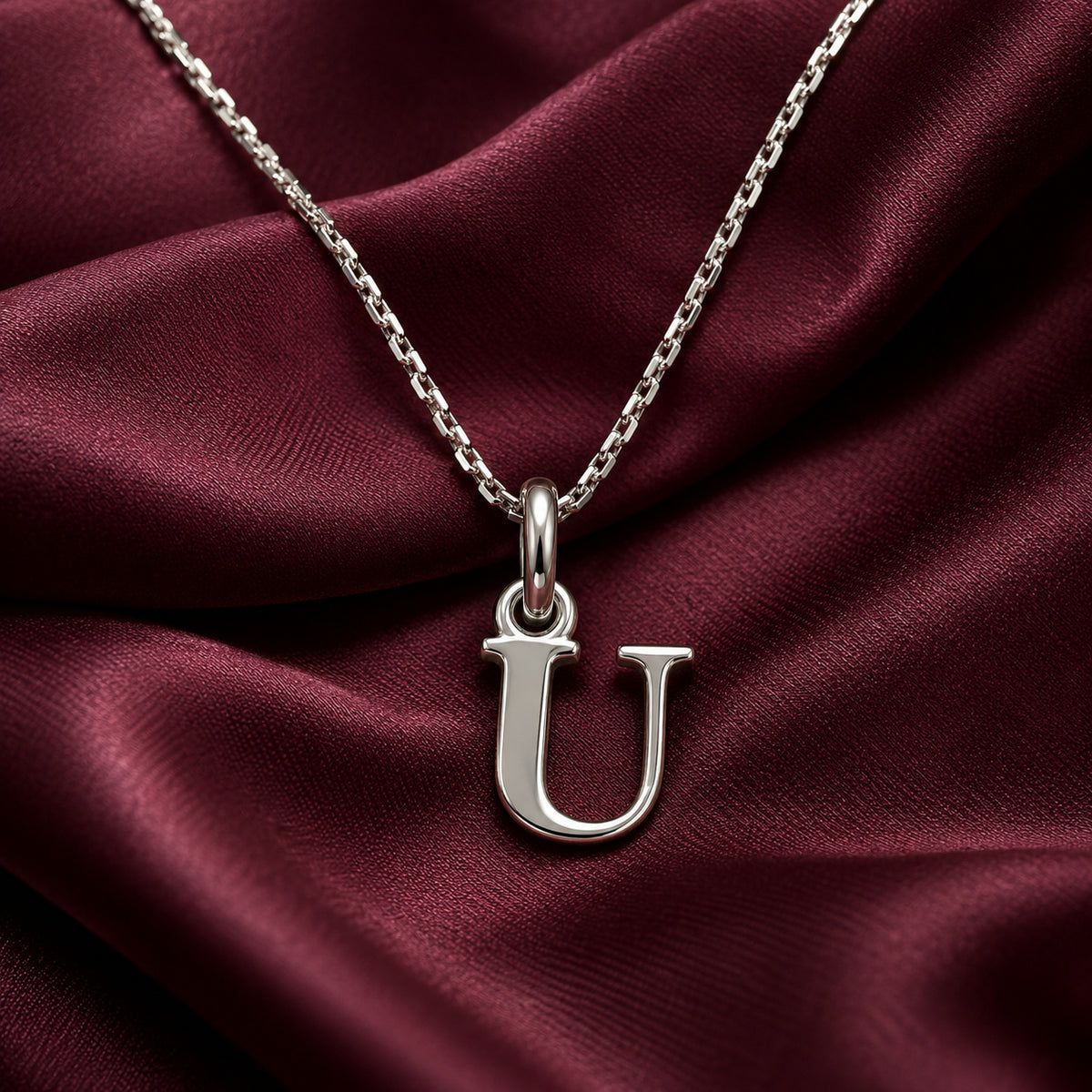 Buchstaben Anhänger U mit Kette Schlicht Echtes 925er Silber Rhodiniert