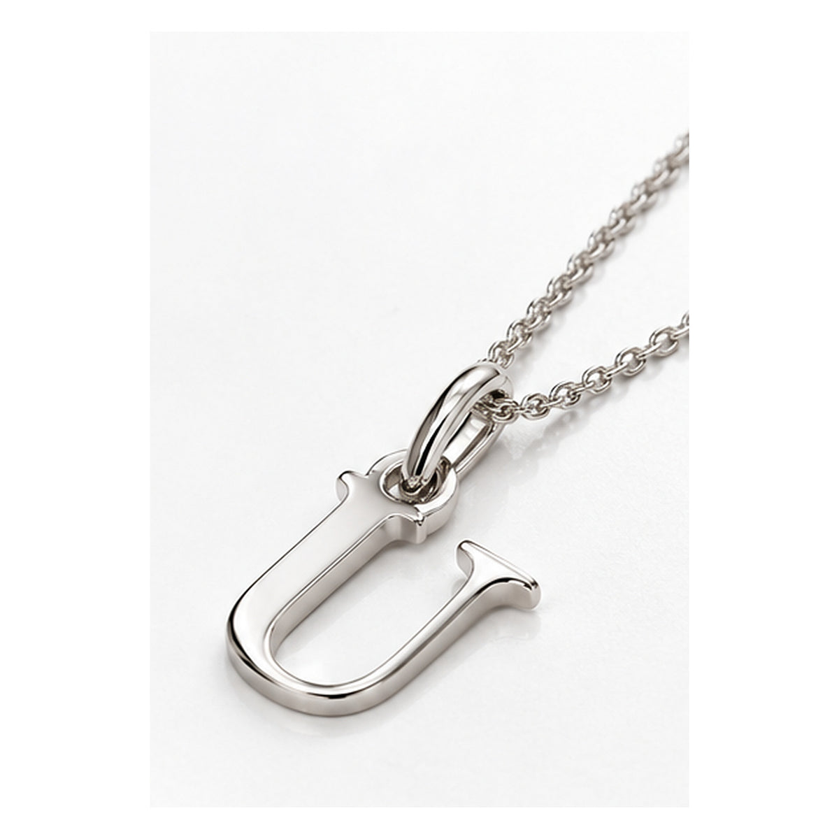 Buchstaben Anhänger U mit Kette Schlicht Echtes 925er Silber Rhodiniert