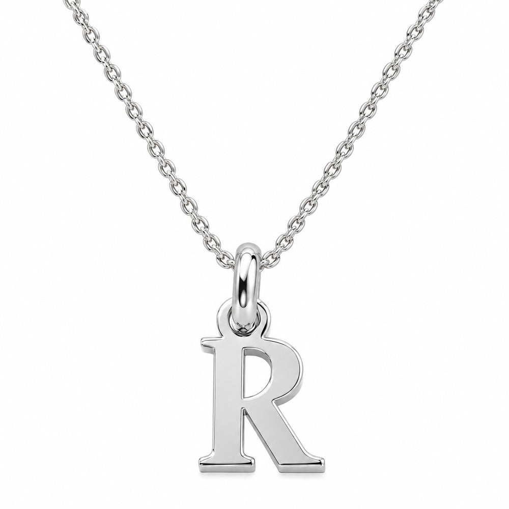 Buchstaben Anhänger R mit Kette Schlicht Echtes 925er Silber Rhodiniert