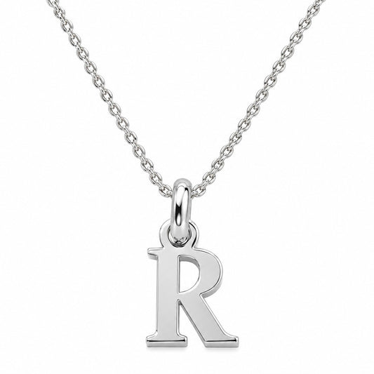 Buchstaben Anhänger R mit Kette Schlicht Echtes 925er Silber Rhodiniert