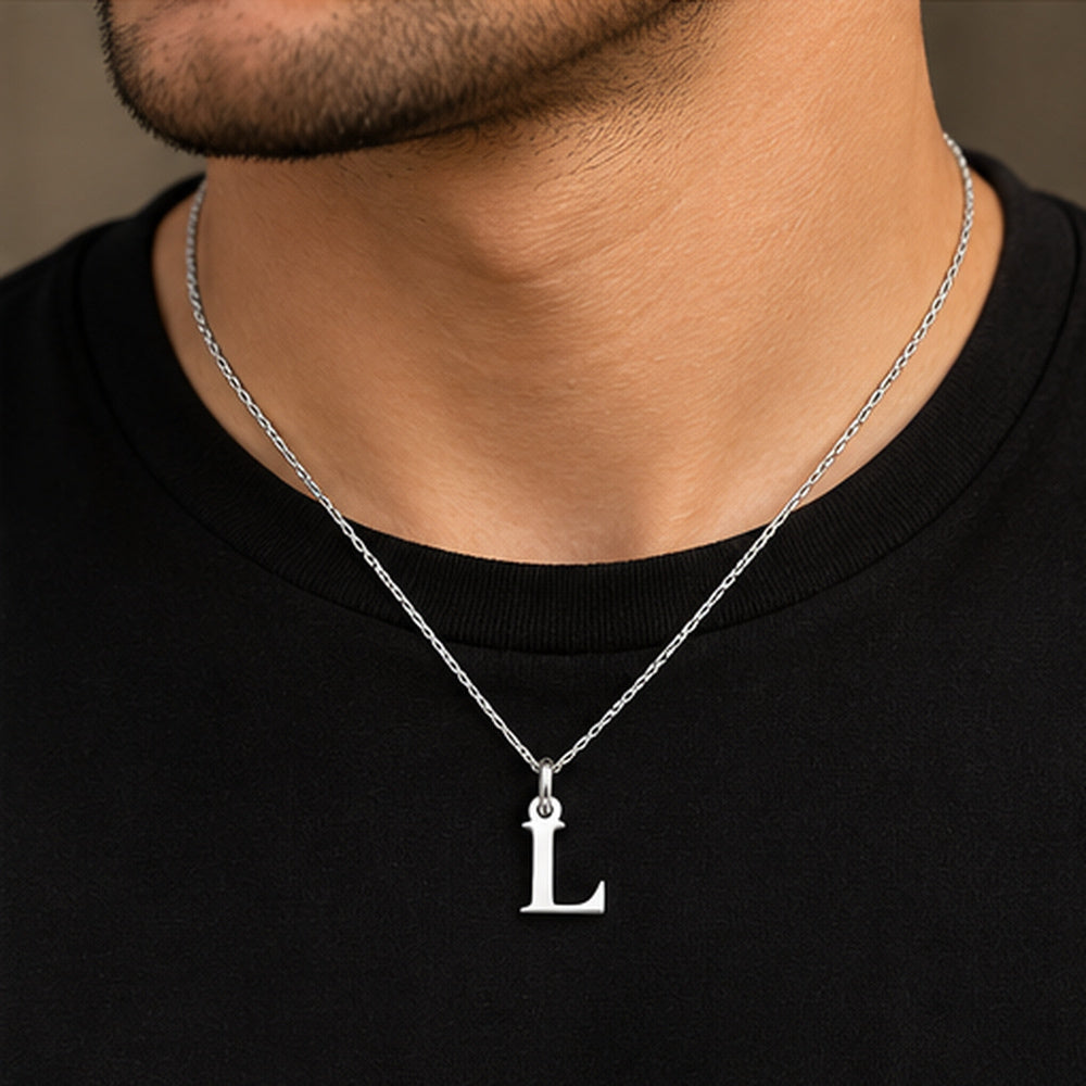 Buchstaben Anhänger L mit Kette Schlicht Echtes 925er Silber Rhodiniert