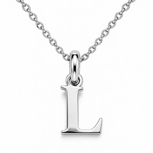 Buchstaben Anhänger L mit Kette Schlicht Echtes 925er Silber Rhodiniert
