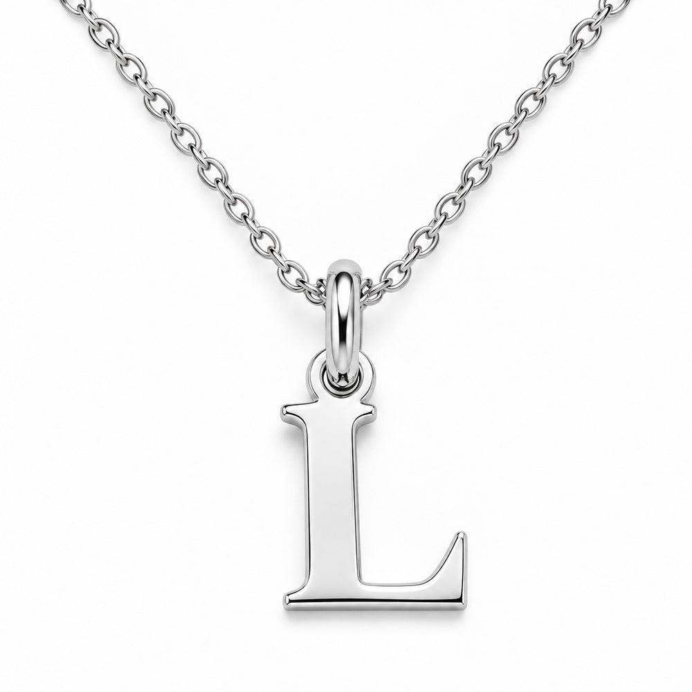 Buchstaben Anhänger L mit Kette Schlicht Echtes 925er Silber Rhodiniert