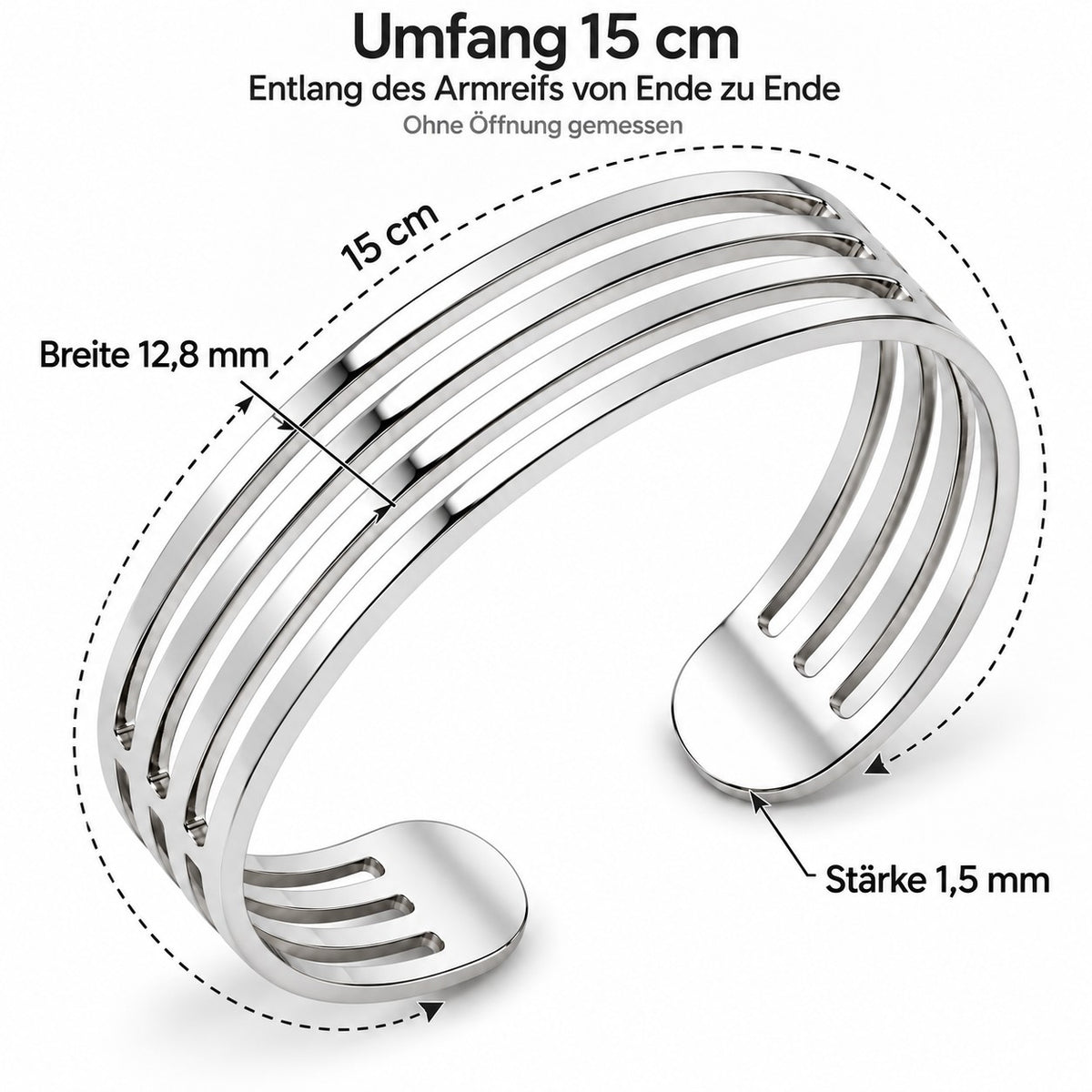 Eleganter Streifen Armreif 925er Sterling Silber Rhodiniert