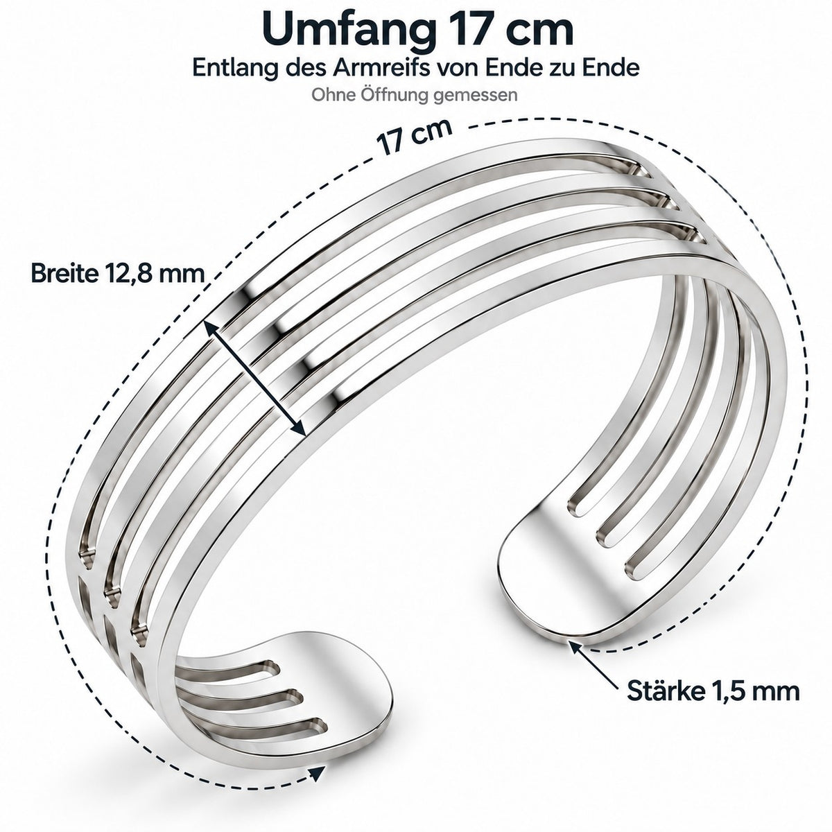 Eleganter Streifen Armreif 925er Sterling Silber Rhodiniert