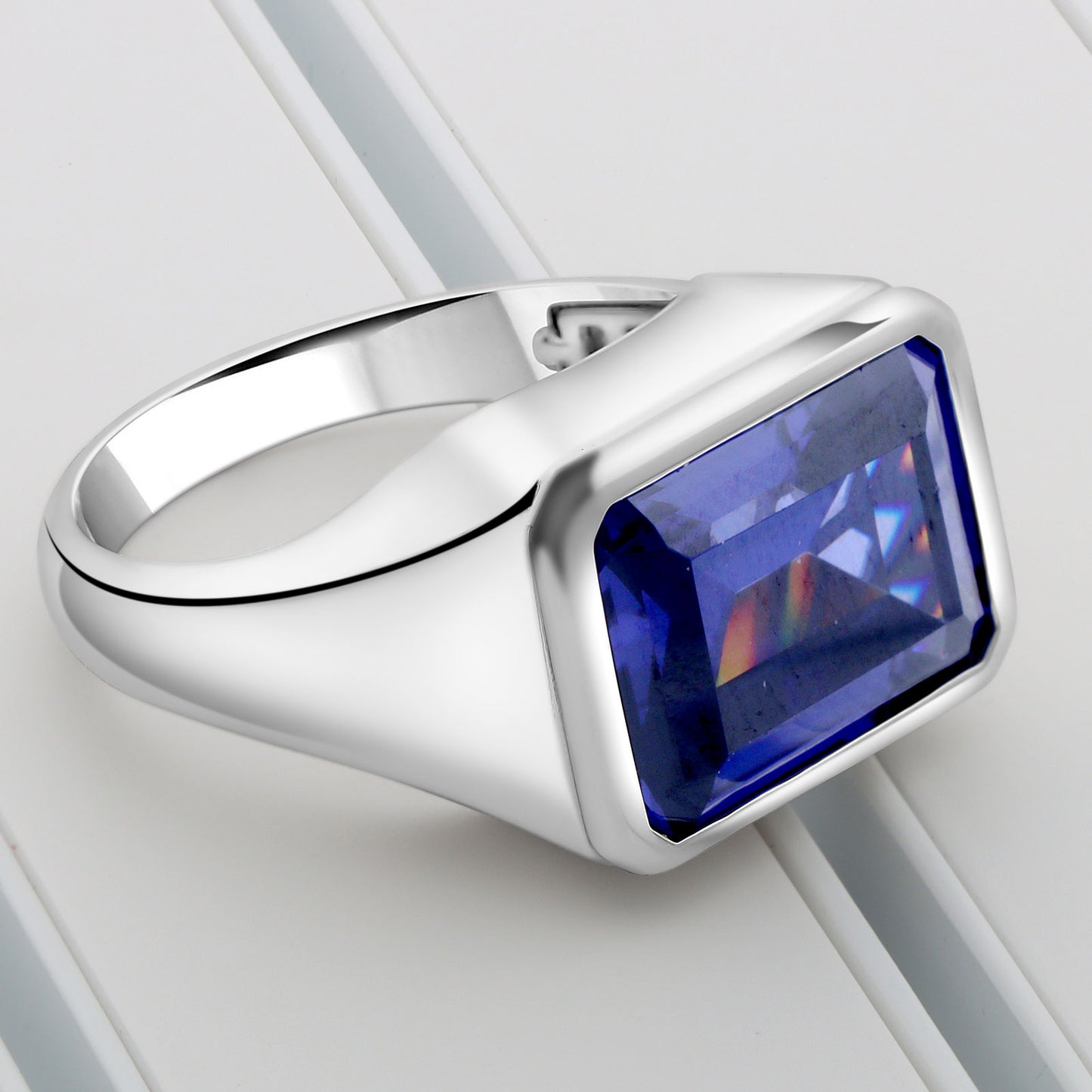 Ring 925 Silber Rhodiniert Zirkonia Blau