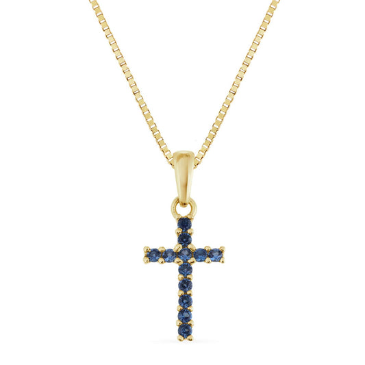 Kreuz Kette Blau 585er Gold