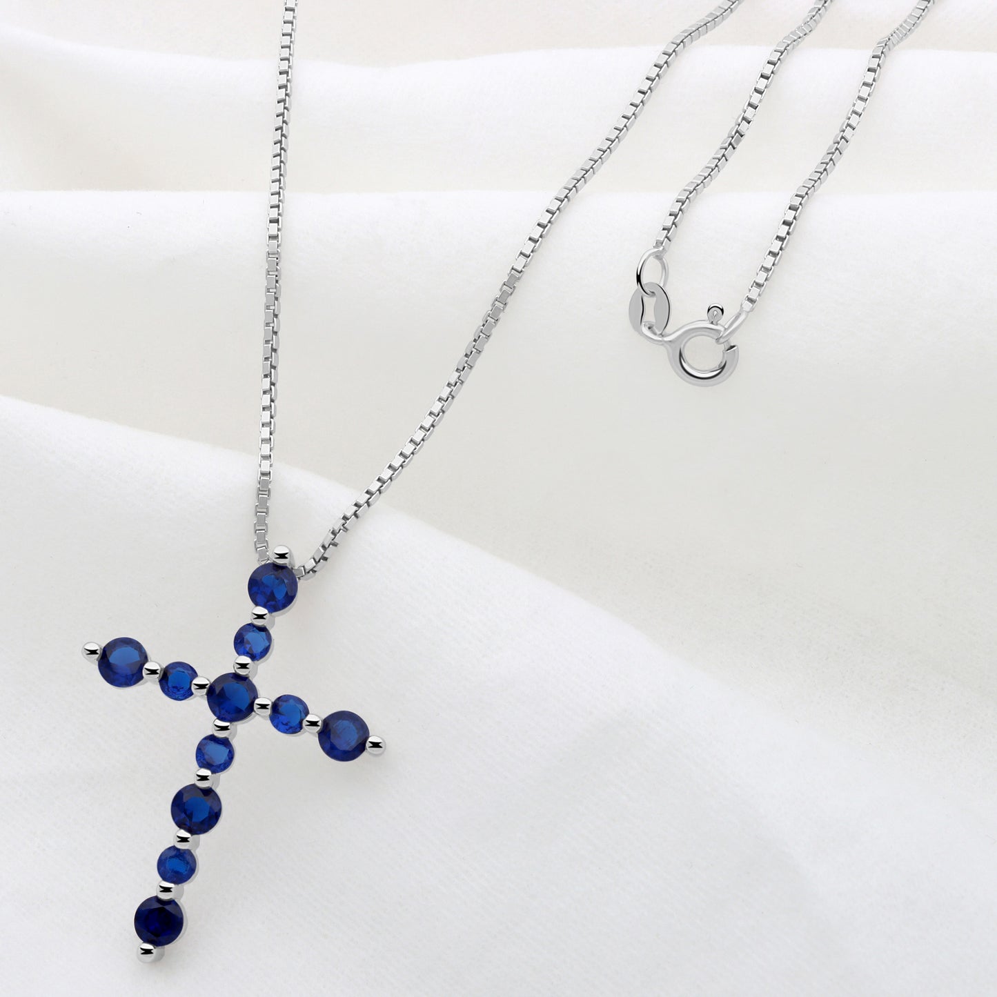 Kreuz Anhänger Zirkonia Stein Blau 925er Silber