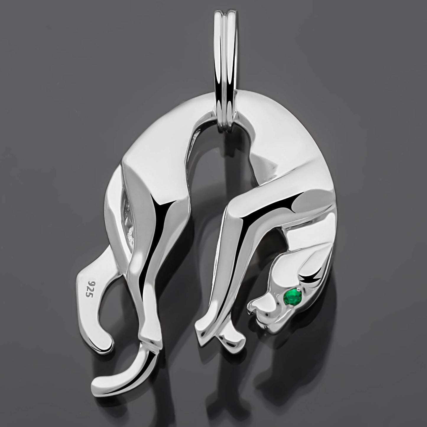 Panther Anhänger mit grünen Augen 925er Silber