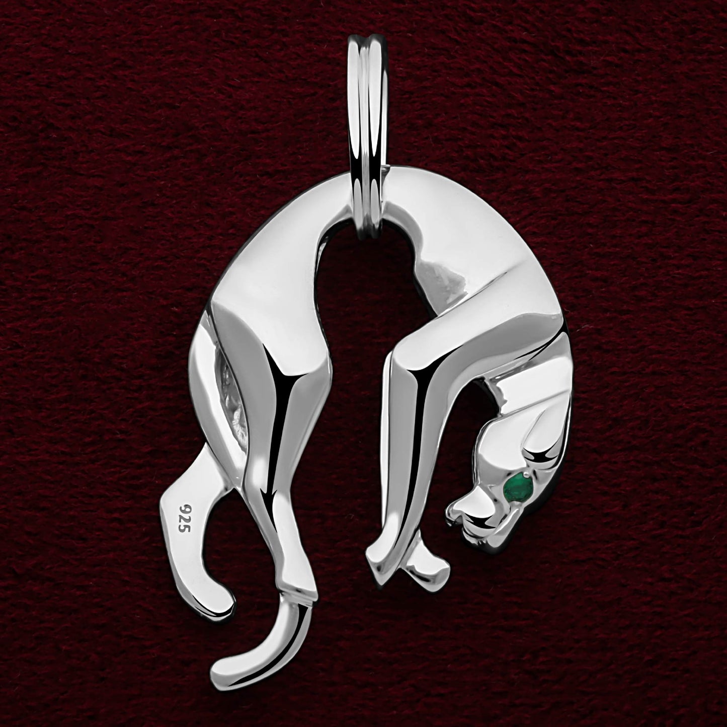 Panther Anhänger mit grünen Augen 925er Silber