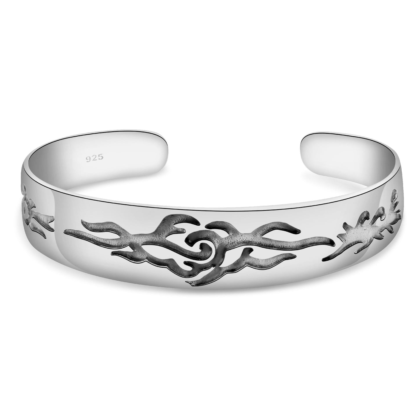 Armreif 15 mm Tribal Muster 925er Sterling Silber Massiv Poliert Oxidiert Damen Herren